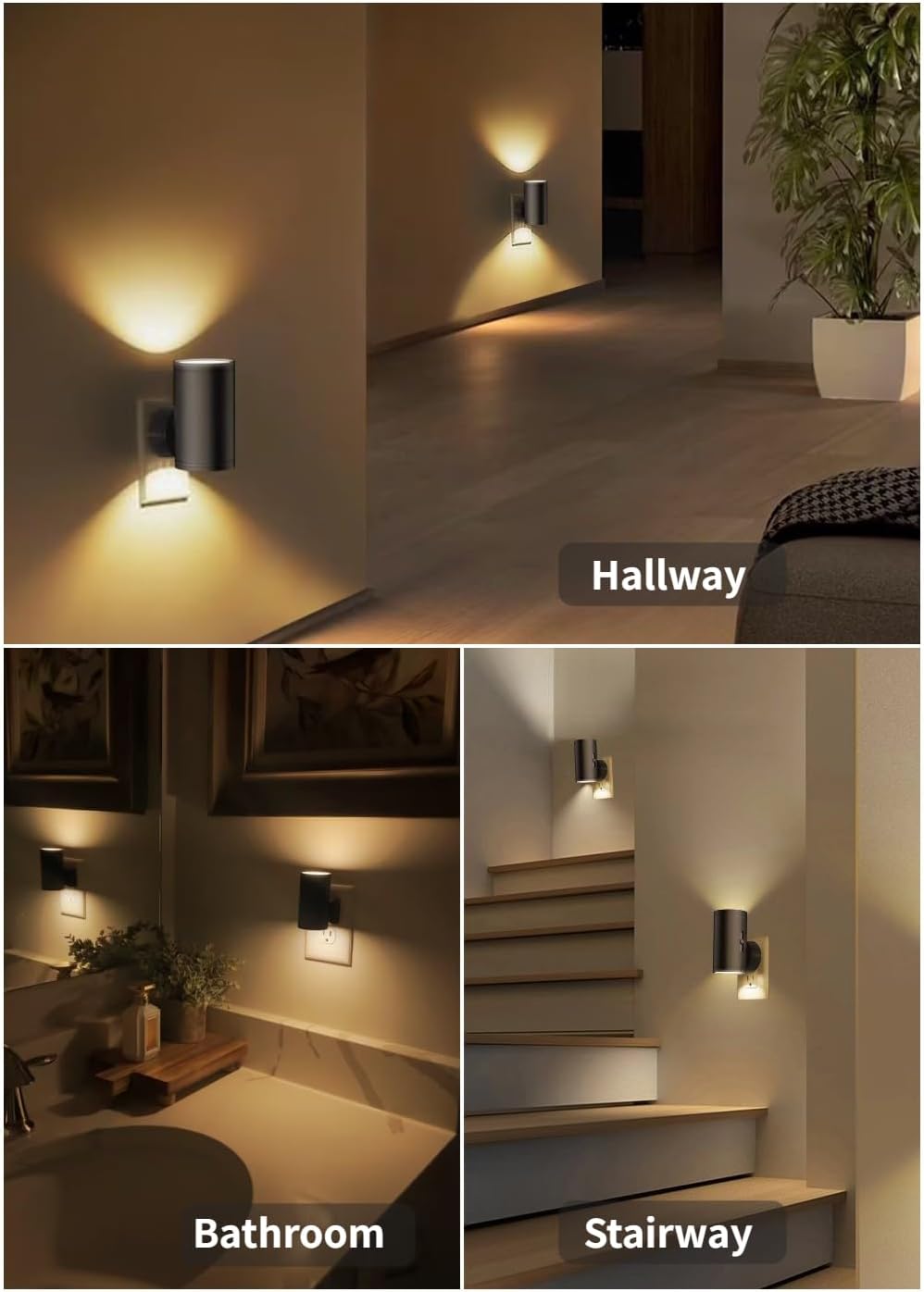 4 Pack LED Night Light Plug in, Dusk to Dawn Sensor,5-300LM Adjustable Brightness, Soft White 3000K,Dimmable Night Lights for Kitchen,Hallway Bedroom,Stairs