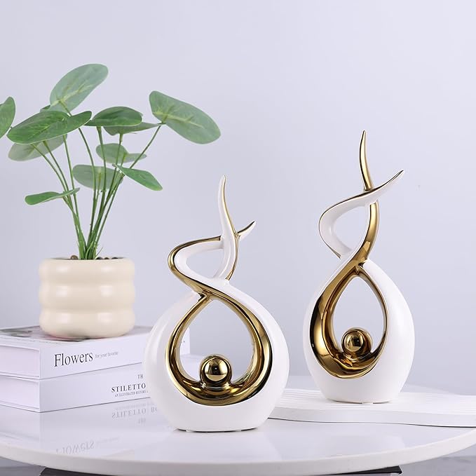 Gold Modern Sculpture Table Decorations, Ceramic Knick Knacks Statues for Living Room Decor, Tv Stand and Desk Decor, Suitable for Coffee Tables and Shelf Decorations, Great Gift Idea
