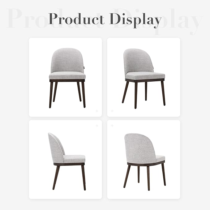 COLAMY Upholstered Dining Chairs Set of 2, Large Dining Room Kitchen Chairs with High Back and Deep Seat, Modern Fabric Dinner Chairs with Wood Legs, Light Grey