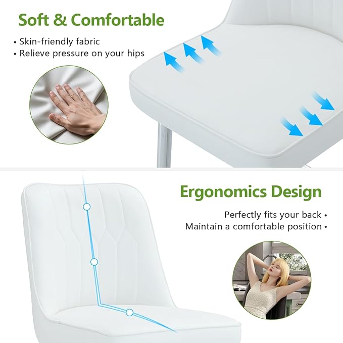 27" Bar Stools Set of 4 - White Counter Height Bar Stools Set of 4,Faux Leather Kitchen Island Stools with Sturdy Chrome Metal Leg,Counter Height Stools with Backs,Easy to Assemble