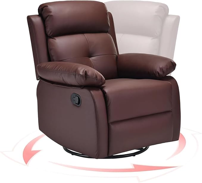Swivel Rocker Recliner, 360 Swivel Small Recliners with 30 Degree, 90-150 Degree Angle, Faux Leather Lift Chair for Home Theater Seating, Adults, Living Room, Bedroom, Brown