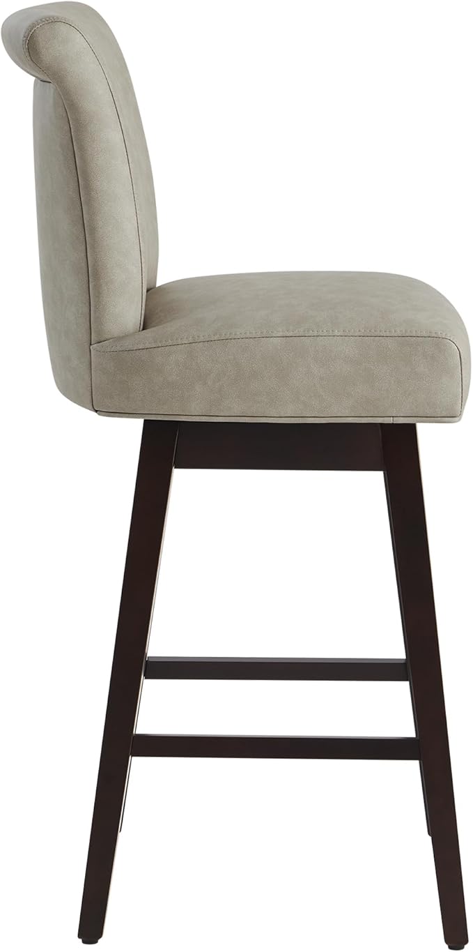CHITA 30 Inch Counter Height Swivel Bar Stools Set of 2, FSC Certified Modern Upholstered Faux Leather Swivel Barstool Chairs with Back, Stone Grey