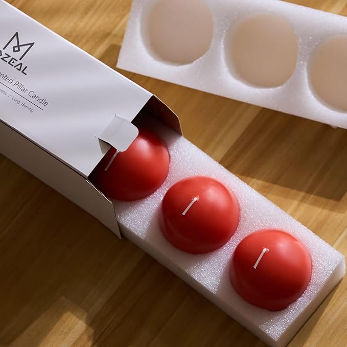 MOZEAL Hand-Poured, 3 Inch Living Coral Round Ball Candles - Elegant Living Coral Round Pillar Candles Set of 3, Dripless, Unscented, Smokeless, Ideal for Summer Parties.