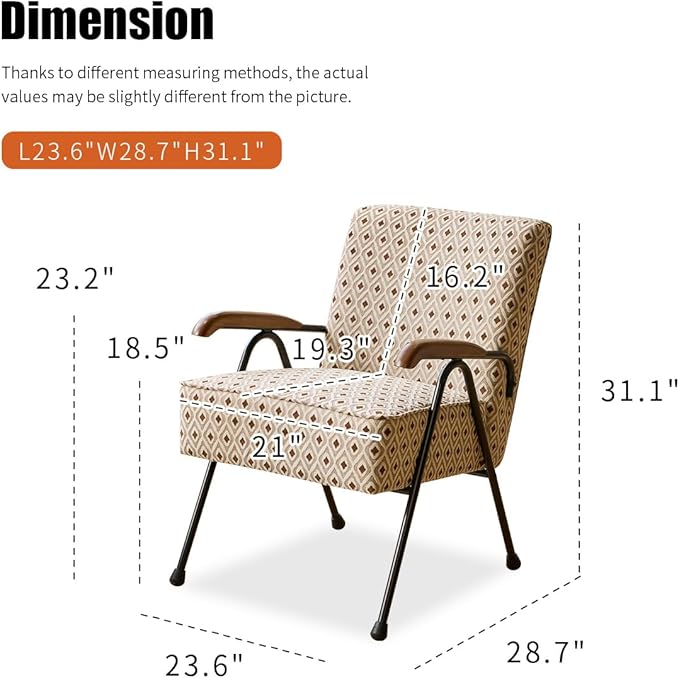 MFFM Fabric Armchair, Modern Accent Chair High Back, Living Room Chairs with Metal Legs and Soft Padded, Sofa Chairs for Home Office,Bedroom,Dining Room (Pattern)