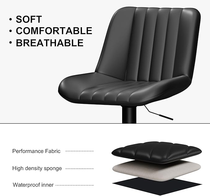 JAMFLY Bar Stools Set of 4, Swivel Bar Height Chairs Set of 4, Adjustable Tall Leather Bar Stools for Kitchen Island, Black