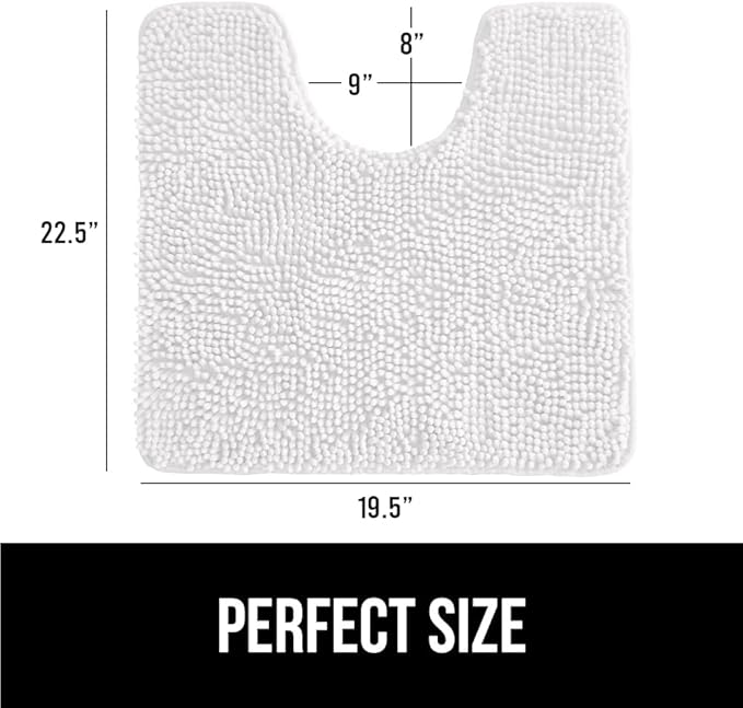 GORILLA GRIP Plush Absorbent Shaggy Chenille Bath Rug Mat for Oval Toilet Base with Rubber Backing, Machine Washable Rugs, Soft Microfiber Contour Mats for Toilets, Bathroom Decor, White