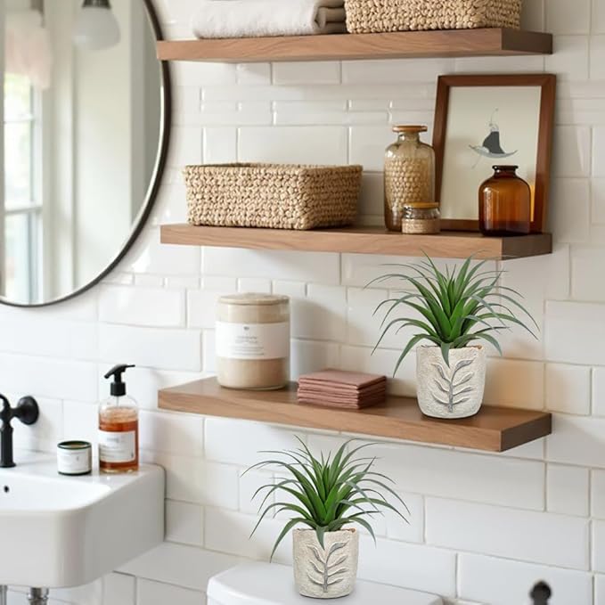 Hollyone 2 Pack Small Artificial Succulents Plants Potted Fake Spiked Succulent Plant in Rustic Pot Mini Faux Plant Agave Aloe Plant Indoor for Office Desk Farmhouse Home Table Shelf Boho Decor