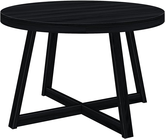 Plank+Beam Round Dining Table, 47 Inch Solid Wood Kitchen Table, Farmhouse Round Table for 4, Small Dinette Table, Black Wirebrush