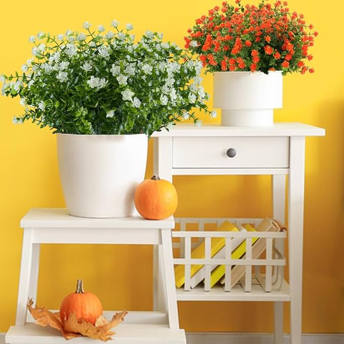 24PCS Artificial Eucalyptus Plants,Fake Boxwood Shrubs UV Resistant No Fade Faux Plastic Greenery for Wedding Bridal Bouquet Indoor Outdoor Home Garden Kitchen Office Table Vase(Milk Green)