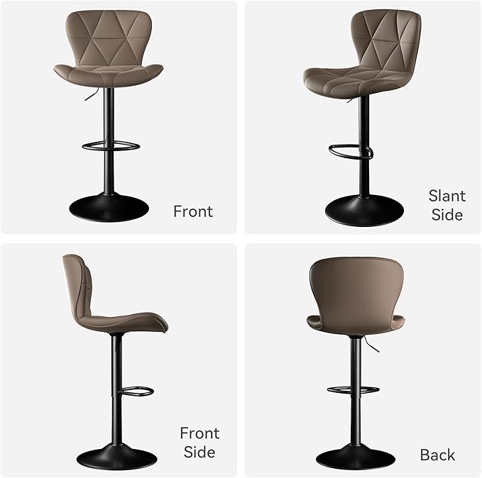 Bar Stools Set of 3,Adjustable Swivel Barstools, Faux Leather Bar Chairs,Upholstered Counter Height with High Backrest for Kitchen Island, Dark Khaki