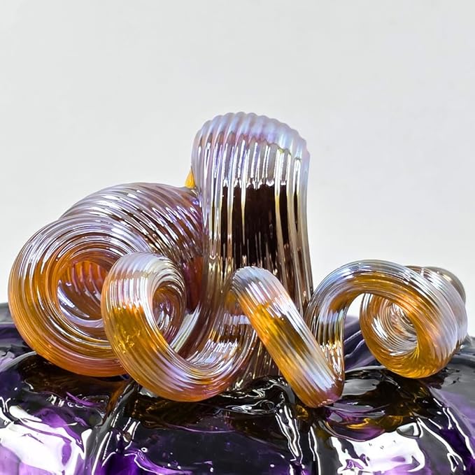 Luke Adams Glass Handmade Glass Pumpkins Handmade Table Top Home Decor (Squat, Plum)