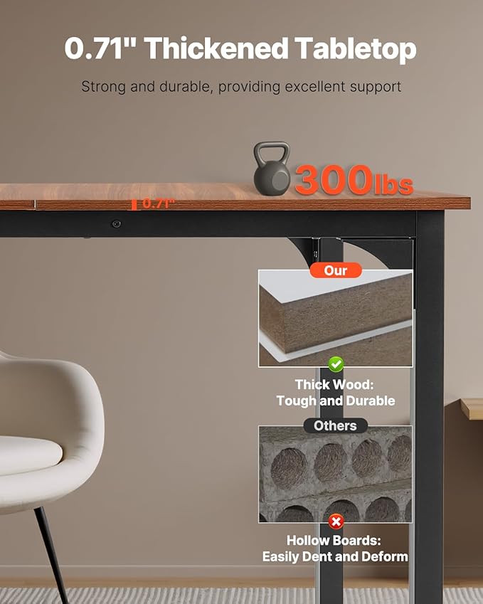 VEVOR Rectangle Dining Table, 71 inch Length Large Wood Tables for 6-8 Person, Farmhouse Dinner Furniture, Rustic Conference Desk with Iron Legs, for Home Kitchen Living Room, Brown(Only Table)