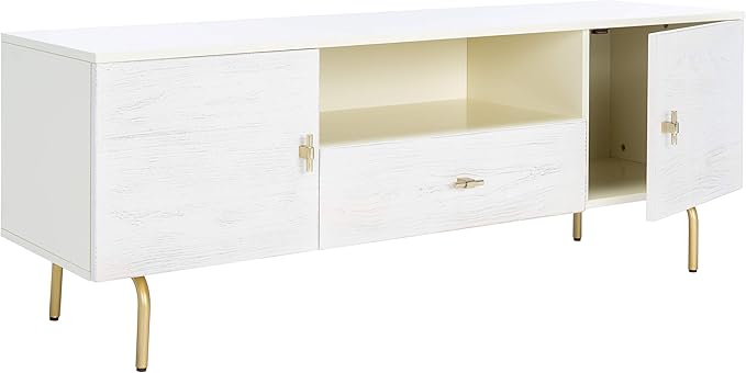SAFAVIEH Genevieve TV Stand for up to 65" Flatscreen – Cream & White Washed Finish, Mid-Century Modern Storage Cabinet, Entertainment Media Console (MED5000D)