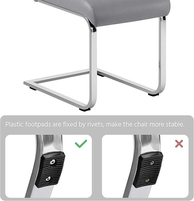 Yaheetech Dining Chairs Set of 6 Modern Faux Leather Upholstered Dining Room Chairs with High Back and Metal Chrome Legs for Kitchen/Living Room/Restaurant, Light Gray