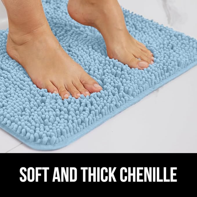 GORILLA GRIP Plush Absorbent Shaggy Chenille Bath Rug Mat for Square Toilet Base with Rubber Backing, Machine Washable Rugs, Soft Microfiber Contour Mats for Toilets, Bathroom Decor, Sky