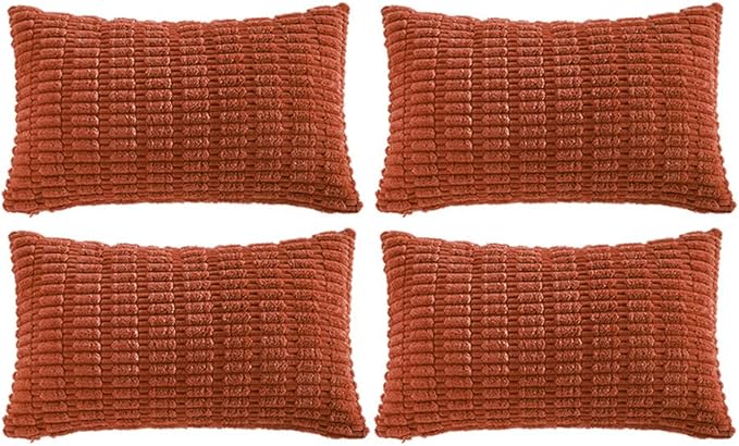 Fancy Homi 4 Packs Boho Burnt Orange Fall Decorative Throw Pillow Covers 12x24 Inch for Couch Bed Sofa, Rustic Modern Farmhouse Home Decor, Soft Plush Corduroy Cute Square Cushion Case 30x60 cm