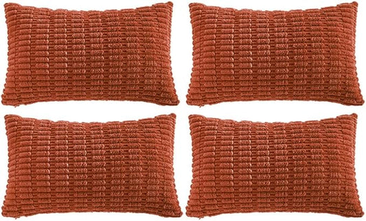 Fancy Homi 4 Packs Boho Burnt Orange Fall Decorative Throw Pillow Covers 12x20 Inch for Couch Bed Sofa, Rustic Modern Farmhouse Home Decor, Soft Plush Corduroy Cute Square Cushion Case 30x50 cm