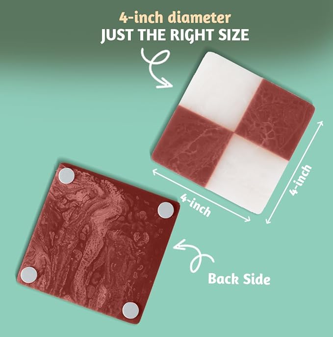 Folkulture Coasters Set of 4 | (4") Fall Coaster for Coffee Table | Burnt Red Coasters for Drinks | Cute Cup Coaster Waterproof for Bar Decor or Living Room Decor | Fall-Decor or Fall Table Decor