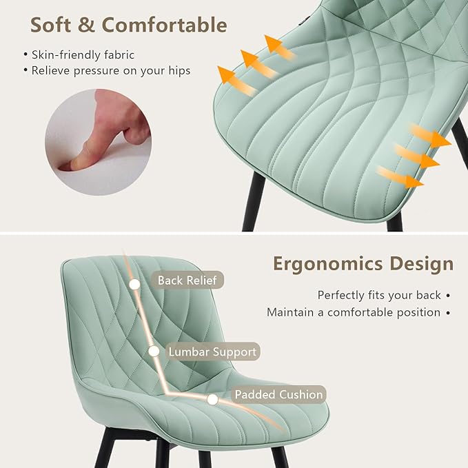 YOUNUOKE Dining Chairs Set of 2 Mid Century Modern Kitchen Chair Comfortable Upholstered Faux Leather Dinner Chairs for Kitchen Dining Room, Mint