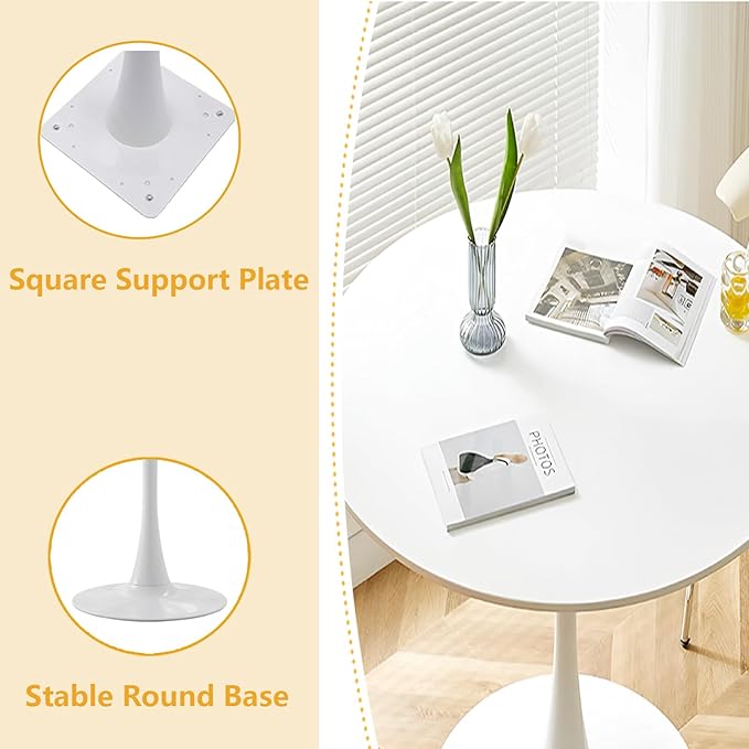 Round White Dining Table, 31.5" Tulip Table, Round Dining Table with Pedestal Base, White Dining Table for 1-4 Person, Mid-Century Leisure Table for Kitchen, Living Room, Restaurant, Cafe