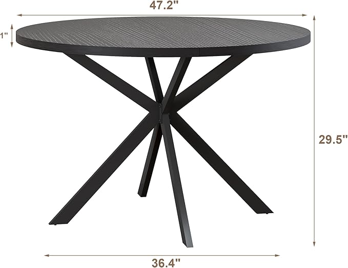 ChooChoo 47.2 Inch Round Dining Table for 4, Farmhouse Wood Kitchen Table, Circle Dinner Table for Kitchen & Dining Room, Black