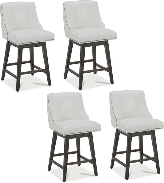 CHITA Counter Height Swivel Bar Stools Set of 4, FSC Certified Upholstered Counter Stools, Modern Swivel Barstools with Wood Legs for Kitchen Island, 26" Seat Height, Faux Leather in White