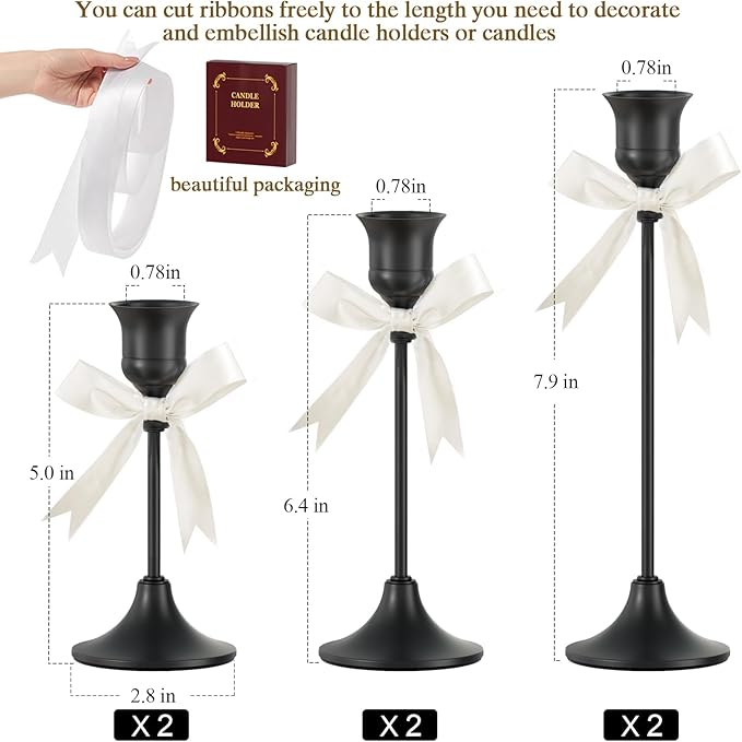 FSyueyun Black Candle Holder Set of 6, Elegant Metal Candlestick Holders for Vintage Taper Candle Holders, Perfect for Table Centerpieces, Fireplace Mantels, Home Decor, Weddings and Party Decorations