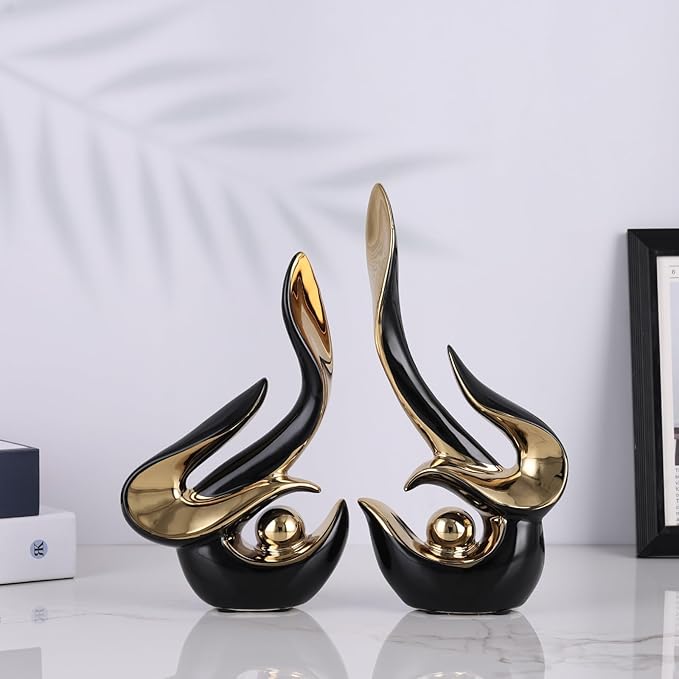 DOVDOV Black and Gold Decor, Ceramic Abstract Sculptures and Statues, Modern Art mid Century Decor Coffee Table Living Room Dining Room Table Bedroom Office Home Shelves Fireplace countertop Decor.