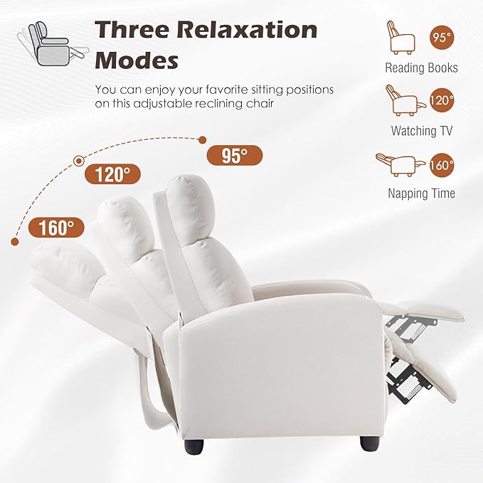 BestMassage | Recliner Chair | No Massage Function | Textile Beige | with Lumbar Support, Adjustable Push Back, Wide Armrests, Footrest & Padded Seat | Easy Assembly | for Living Room, Home Theatre