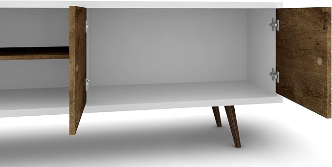 Manhattan Comfort Liberty Collection Mid Century Modern TV Stand With One Cabinet and Two Open Shelves With Splayed Legs, Wood/White, Medium, Model Number: 201AMC69