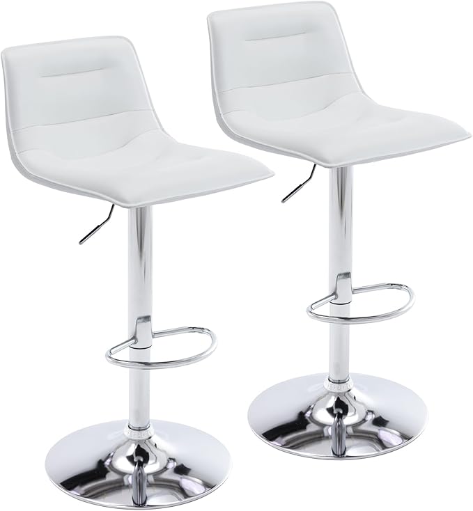 Brage Living Adjustable Bar Stools Set of 2, Modern PU Leather Swivel Counter Height Barstools with Back, Armless Airlift Curved Bar Chairs for Kitchen Dining Cafe (Pearl White)