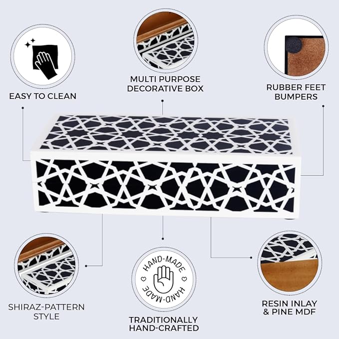 Handicrafts Home Handmade Zellij Collection Decorative Jewelry Box Organizer – Keepsakes, Trinkets, and Home Decor – Antique Coffee Table Storage, Wedding Memory Box, Farmhouse Style Decor, 10x6x2.5