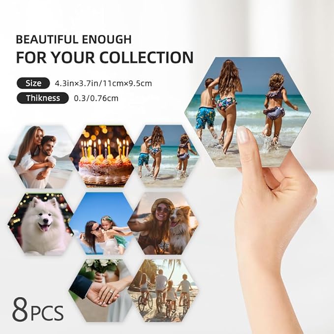 Sublimation Blanks Drink Coasters - Glazed Round Ceramic Absorbent Coasters with Cork Backing Pads,Thermal Transfer Printing Image, DIY Crafts, Painting, Gifts Wedding, and Home Decor (Hexagon 8)