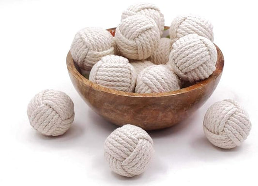 Set of 6 Cotton Rope Balls – Decorative Nautical Accents – for Vase Fillers, DIY Crafts, Rustic Living Room Decor – Handmade Knot Ornaments for Tray Styling, Coastal Display, or Housewarming Gift
