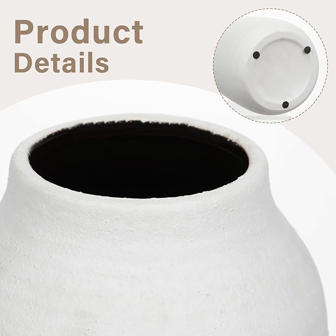 Briful White Ceramic Vase for Pampas Grass – 9.4” Tall Ribbed Modern Vase, Minimalist Farmhouse Table Centerpiece, Boho Home Decor for Dried Flowers, Shelf, Mantel & Entryway Styling