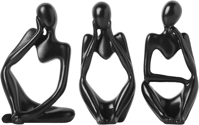 BrownLove 3pcs Decor Blcak Thinker Statue Abstract Art Sculpture，Resin Collectible Figurines for Home Living Room Office Shelf Decoration