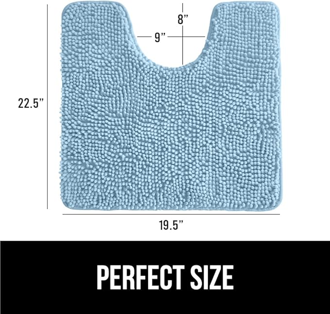 GORILLA GRIP Plush Absorbent Shaggy Chenille Bath Rug Mat for Oval Toilet Base with Rubber Backing, Machine Washable Rugs, Soft Microfiber Contour Mats for Toilets, Bathroom Decor, Sky
