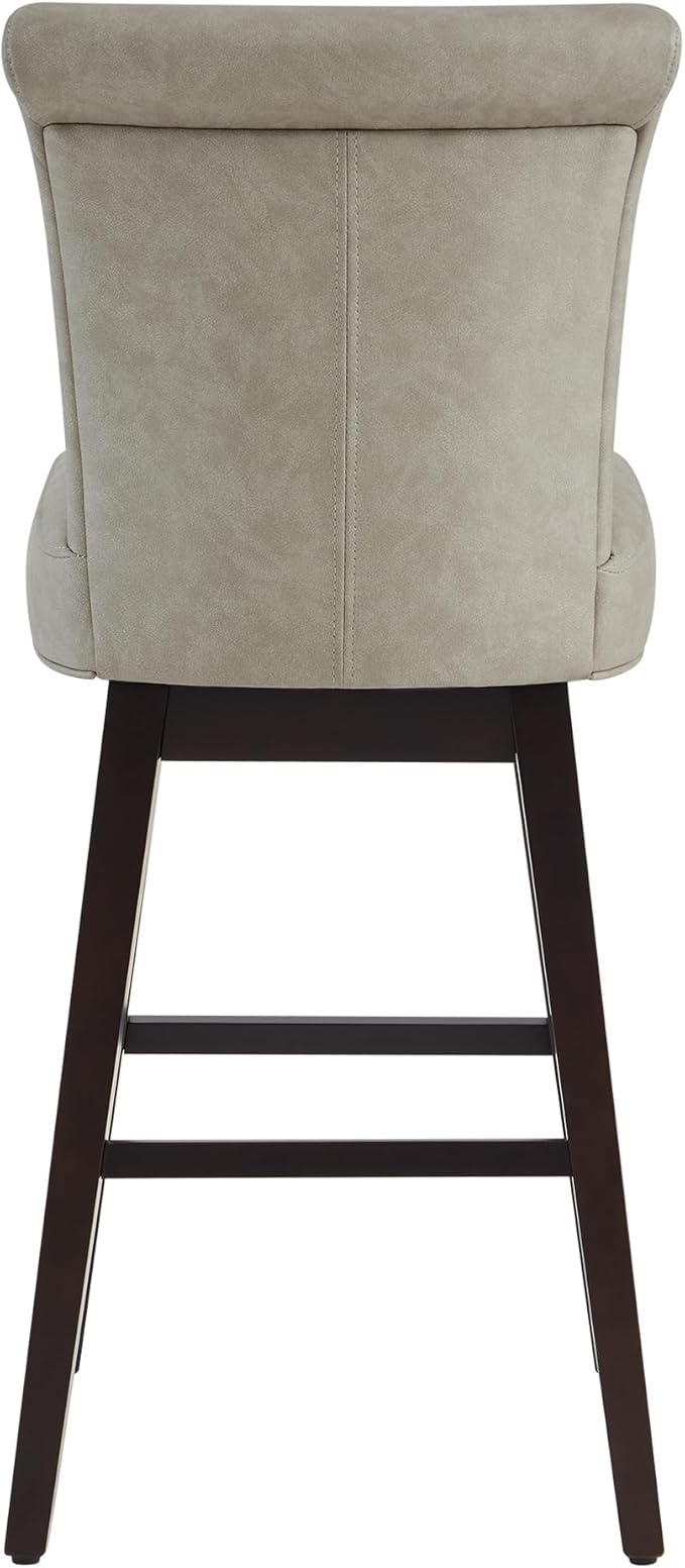 CHITA 30 Inch Counter Height Swivel Bar Stools Set of 2, FSC Certified Modern Upholstered Faux Leather Swivel Barstool Chairs with Back, Stone Grey