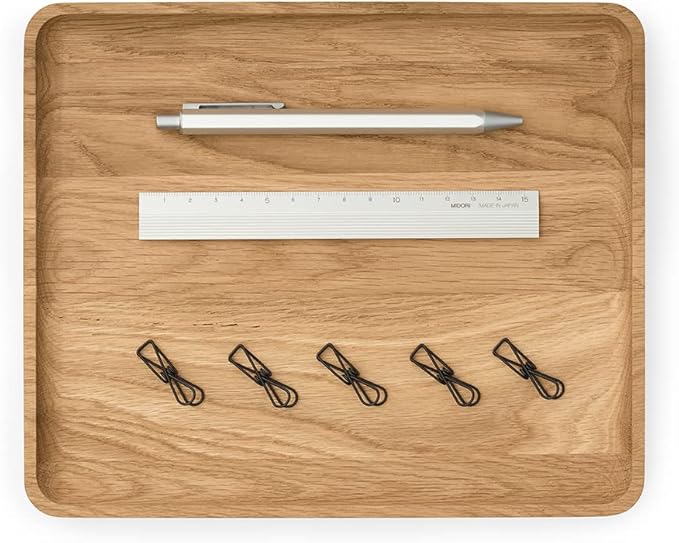 Oakywood Handcrafted wooden Catchall tray - Wooden desk organiser - Made in the EU - Natural wood desktop storage - Customizable in 3 Sizes - Natural Oak - 24x20 cm (9.4"x7.9")