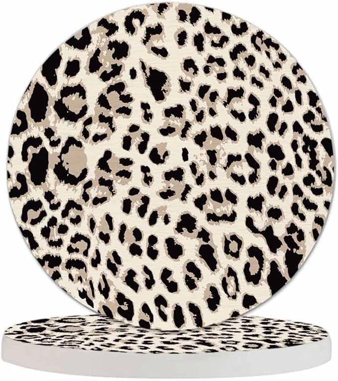 Leopard Skin Coasters for Coffee Table Cheetah Beige Brown Tiger Leather Spotted Wild Animal Fur Nature Housewarming Presents for Women Men Home Decor Office Kitchen Living Room 2 Pcs