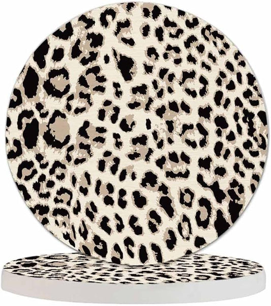 Leopard Skin Coasters for Coffee Table Cheetah Beige Brown Tiger Leather Spotted Wild Animal Fur Nature Housewarming Presents for Women Men Home Decor Office Kitchen Living Room 2 Pcs