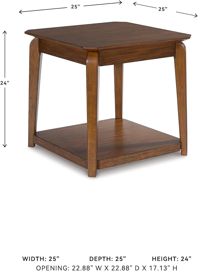 Signature Design by Ashley Trenmour Mid-Century Modern End Table with Lower Open Shlef, Light Brown