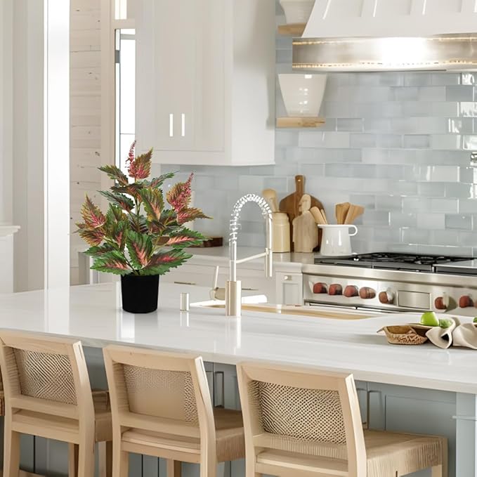 Artificial Plants Indoor with Pot 16.9" Faux Potted Perilla Plants Indoor Decorative Silk Greenery in Black Pot for Farmhouse Home Bathroom Living Room Office Table Shelf Decor