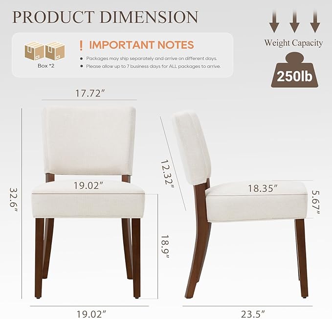 COLAMY Mid Century Modern Dining Chairs Set of 4, Upholstered Kitchen Chairs with Open Back, Fabric Side Dining Room Chairs with Wood Legs for Dining Room Kitchen Restaurant, Beige