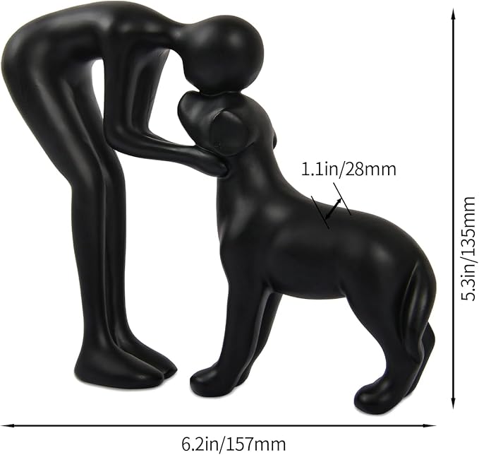 Dog Sculpture Home Decor Cute Man and Dog Statue Decoration for Office、Living Room、Bedroom、Home， Memory Gifts for Pet Lovers (Black)