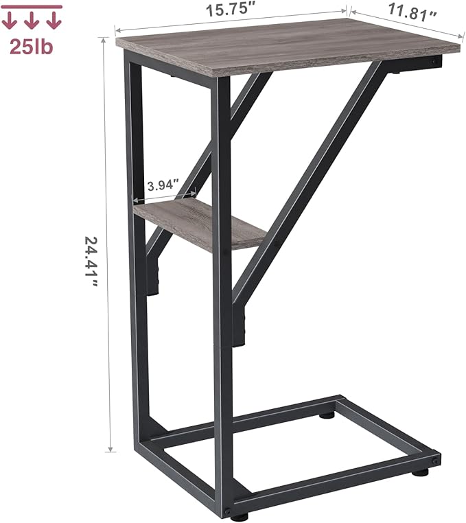 C-Shaped End Table, Small Side Table for Couch, Sofa TV Tray Table for Living Room, Bedroom, Bedside ET-D-GY1
