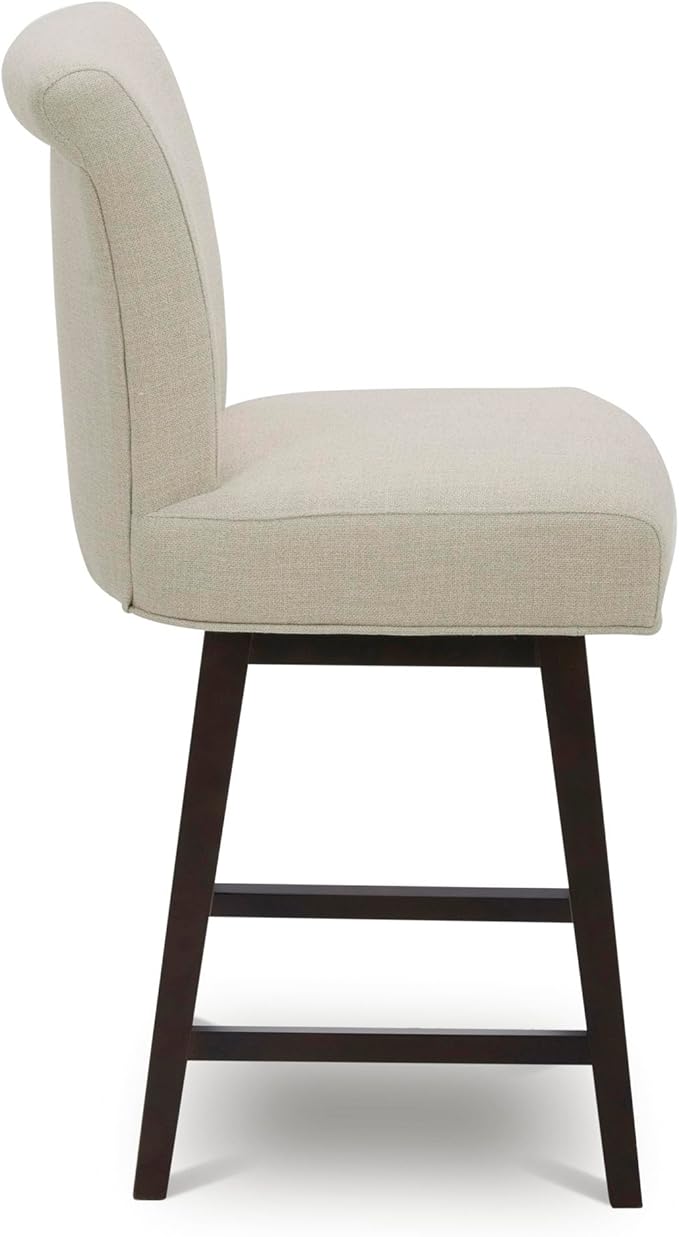 CHITA 26 Inch Counter Height Swivel Bar Stools Set of 3, FSC Certified Modern Upholstered Swivel Barstool Chairs with Back, Fabric in Linen