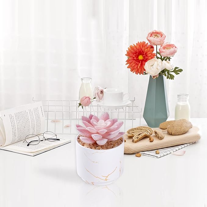 Succulent Artificial Plants,Cute Fake Succulents in 1 White Ceramic Pots,Small Fake Plants for Office,Table,Desk,Bathroom, Bedroom,Aesthetic Room Shelves Decor,Desk Decorations for Women Office