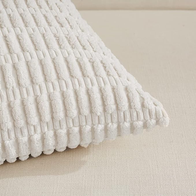 Fancy Homi 4 Packs Pure White Decorative Throw Pillow Covers 14x14 Inch for Living Room Couch Bed, Rustic Modern Farmhouse Boho Home Decor, Soft Plush Corduroy Cute Accent Square Cushion Case 35x35 cm