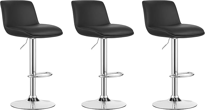 MINCETA Bar Stools,Modern Upholstered Swivel Stool with Back for Bar and Counter Height, Adjustable Height 24" to 34",Set of 3,PU in Black.